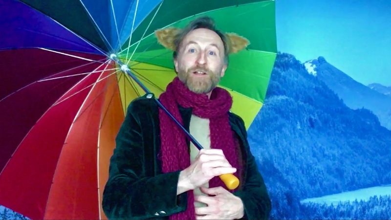 Mr Tumnus and his rainbow umbrella