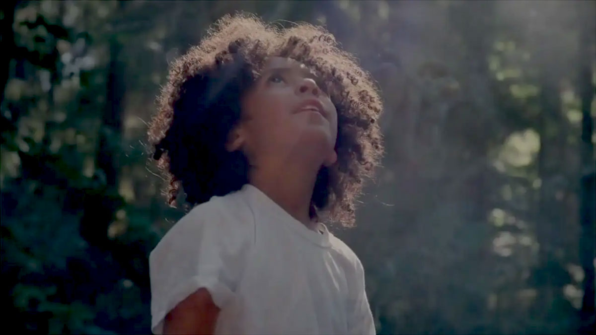 A young boy looking upwards
